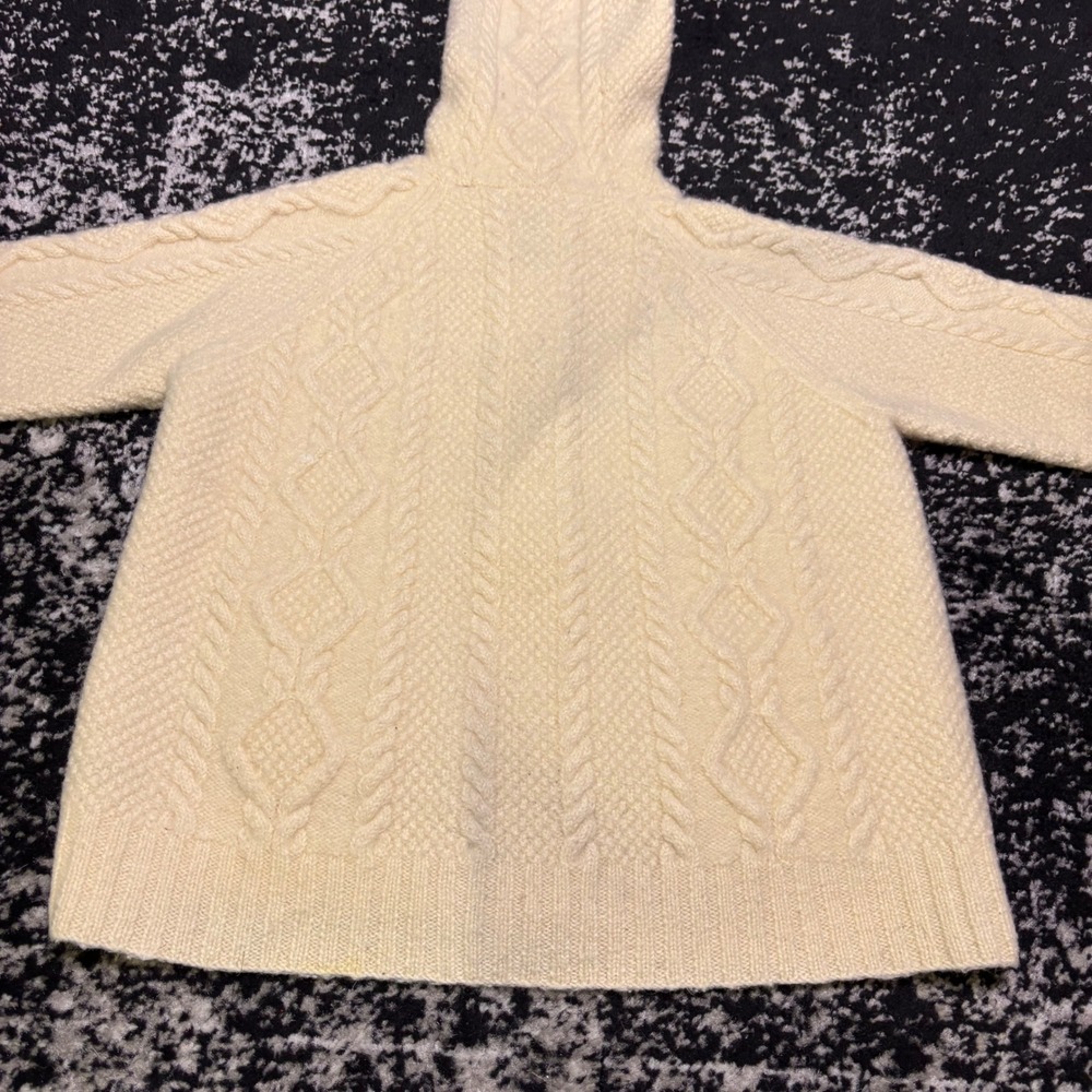 Vintage Lauren Ralph Lauren Hand Knit Wool Cable Cardigan Hooded Sweater Cream L - Picture 3 of 8